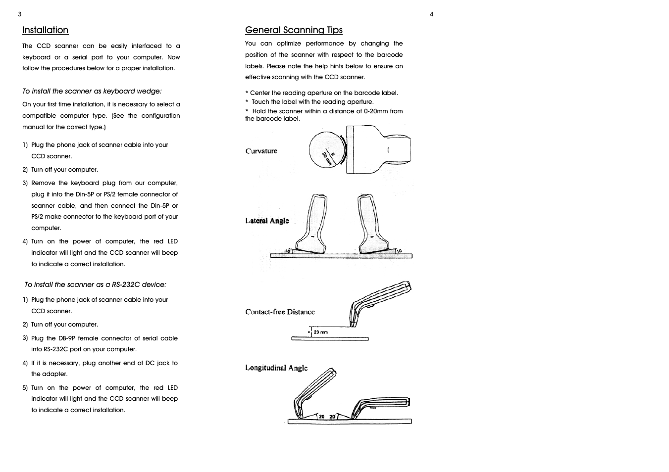 Installation, General scanning tips | Wasp Bar Code CCD - 80SIR User Manual | Page 5 / 24