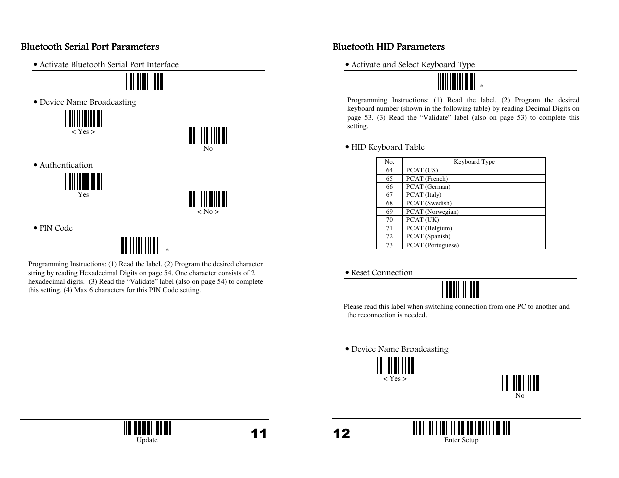 Bluetooth serial port parameters, Bluetooth hid parameters | Wasp Bar Code WWS850 User Manual | Page 8 / 30