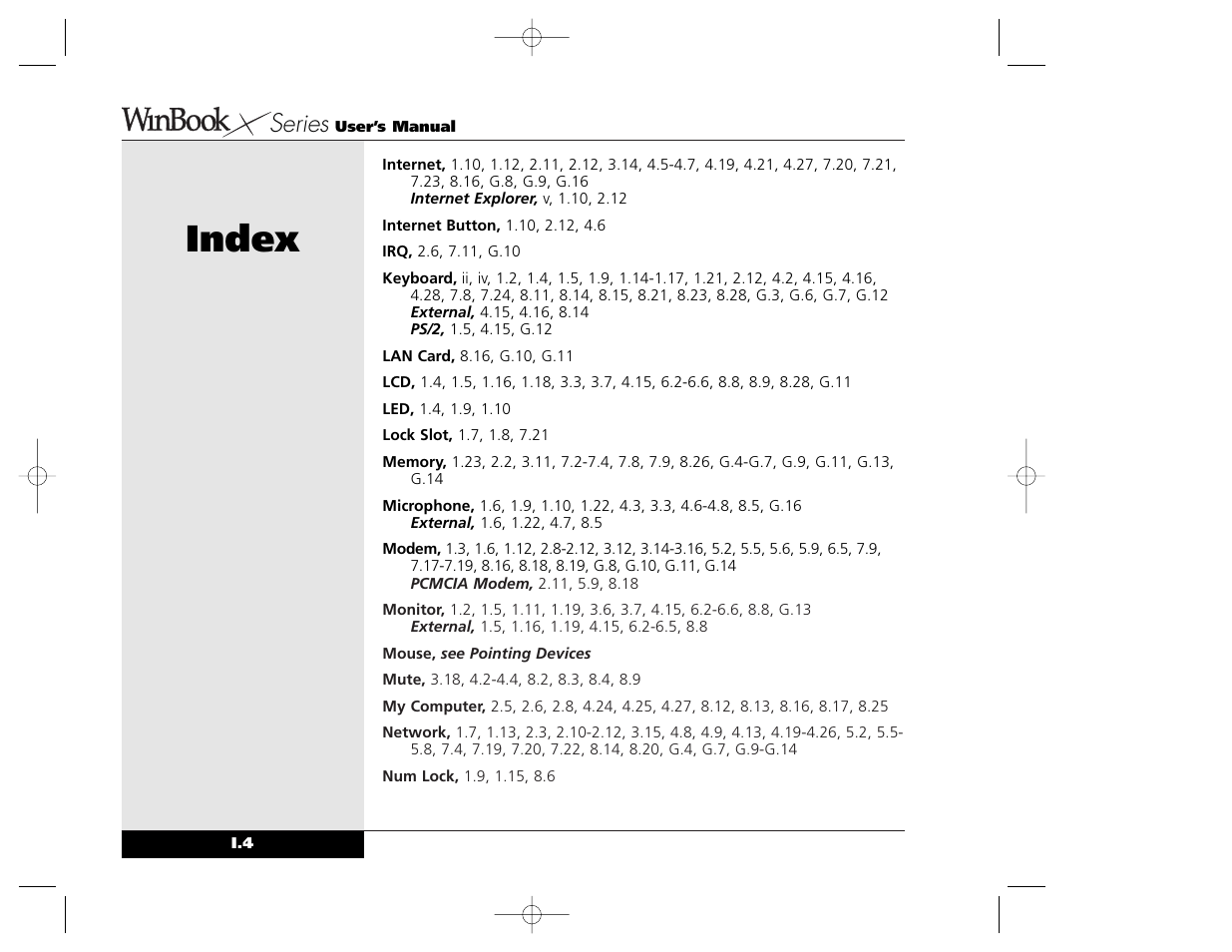 Index, Series | Winbook X Series X2 User Manual | Page 184 / 188