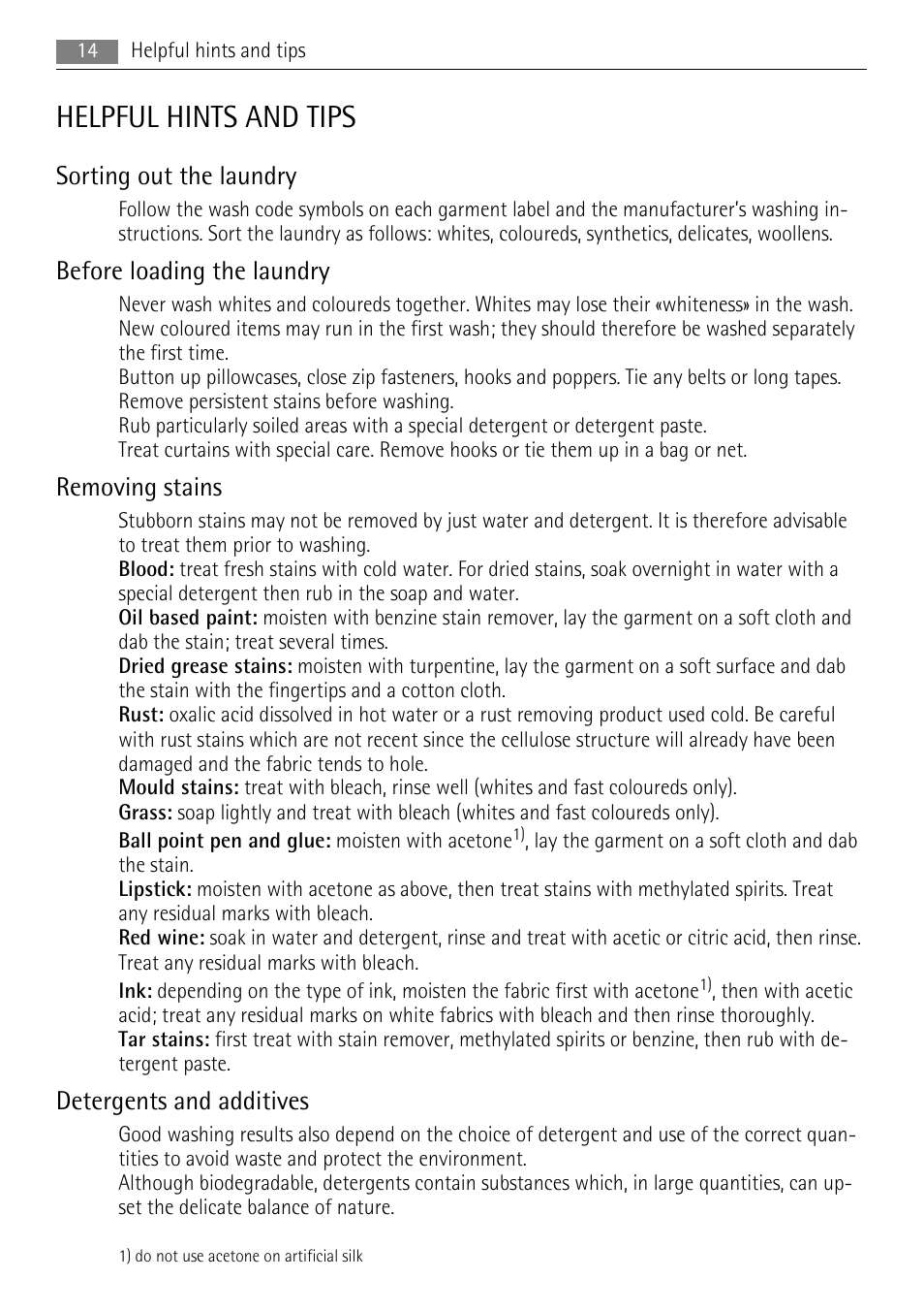 Helpful hints and tips, Sorting out the laundry, Before loading the laundry | Removing stains, Detergents and additives | Lava Soap 52840 User Manual | Page 14 / 32