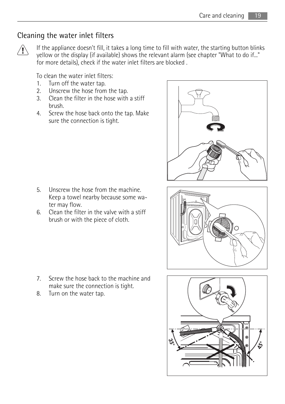 Cleaning the water inlet filters | Lava Soap 52840 User Manual | Page 19 / 32