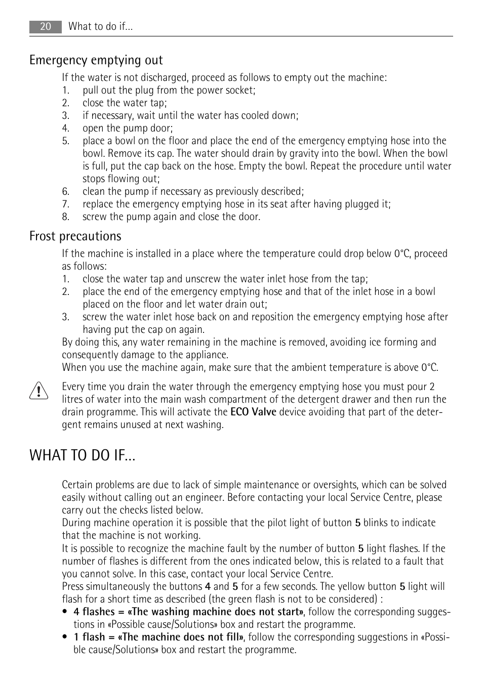What to do if, Emergency emptying out, Frost precautions | Lava Soap 52840 User Manual | Page 20 / 32