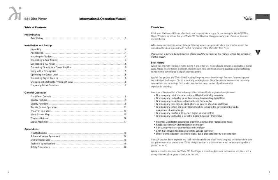 Wadia Digital 581 User Manual | 10 pages