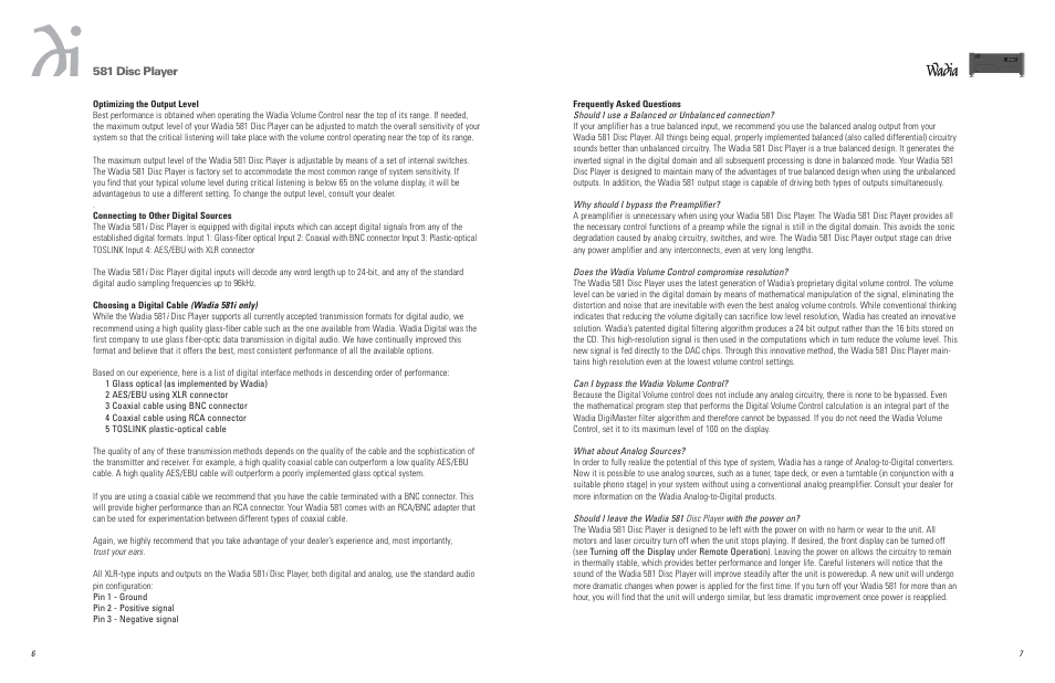 581 disc player | Wadia Digital 581 User Manual | Page 3 / 10