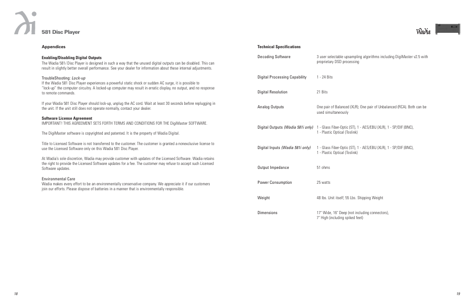 581 disc player | Wadia Digital 581 User Manual | Page 9 / 10