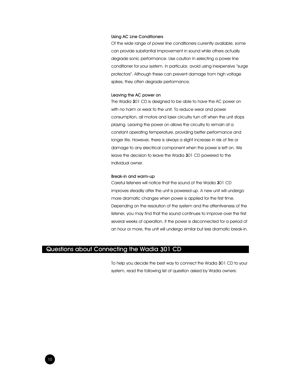 Questions about connecting the wadia 301 cd | Wadia Digital Wadia 3301 User Manual | Page 10 / 24