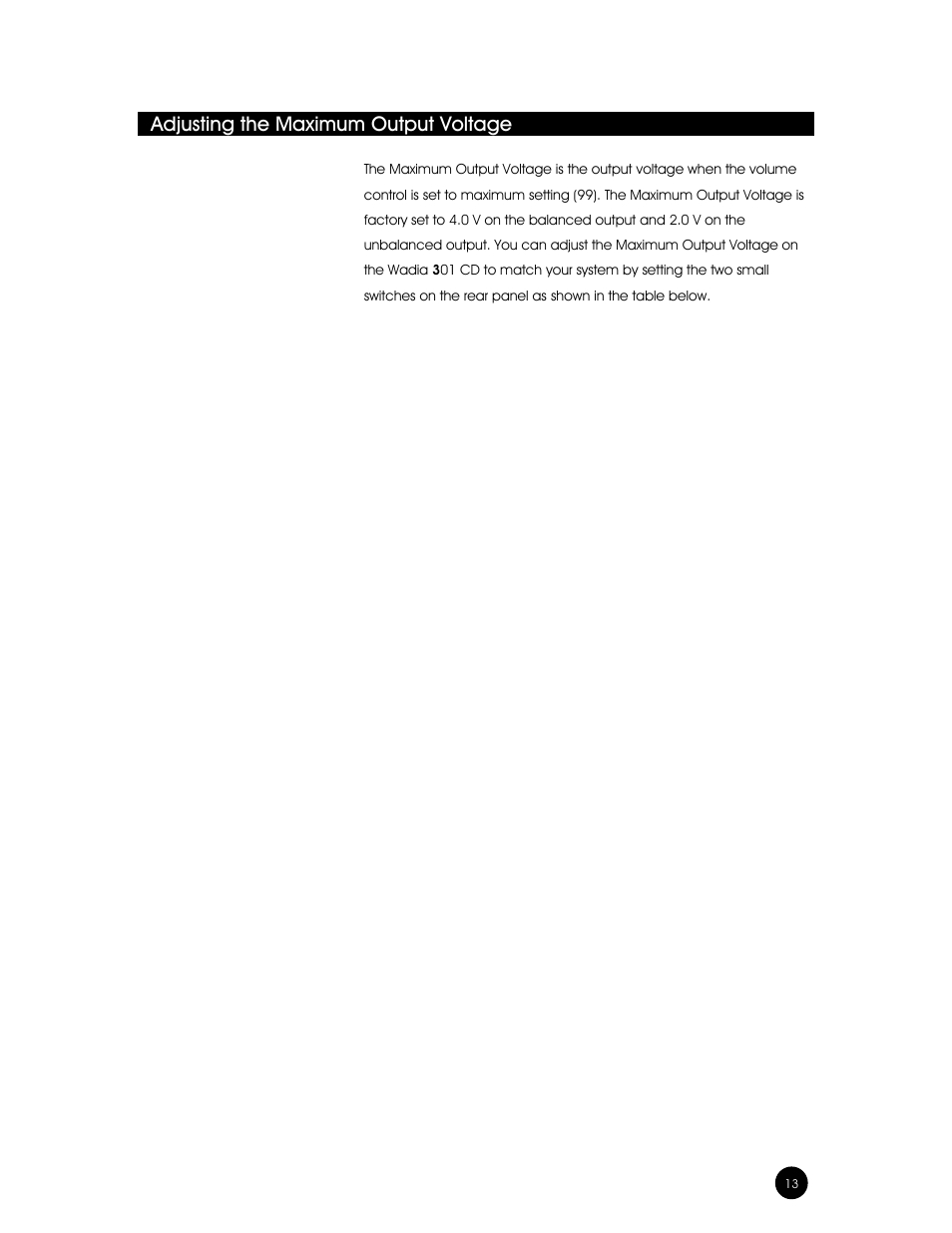 Adjusting the maximum output voltage | Wadia Digital Wadia 3301 User Manual | Page 13 / 24