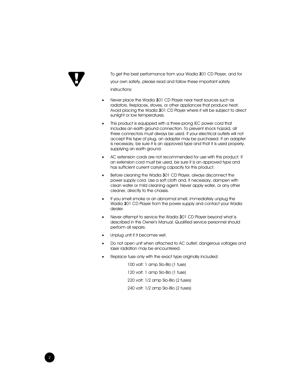 Safety precautions | Wadia Digital Wadia 3301 User Manual | Page 2 / 24