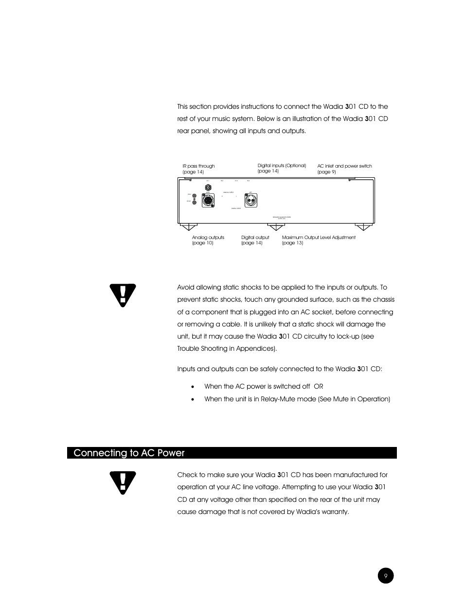 Connections, Connecting to ac power | Wadia Digital Wadia 3301 User Manual | Page 9 / 24
