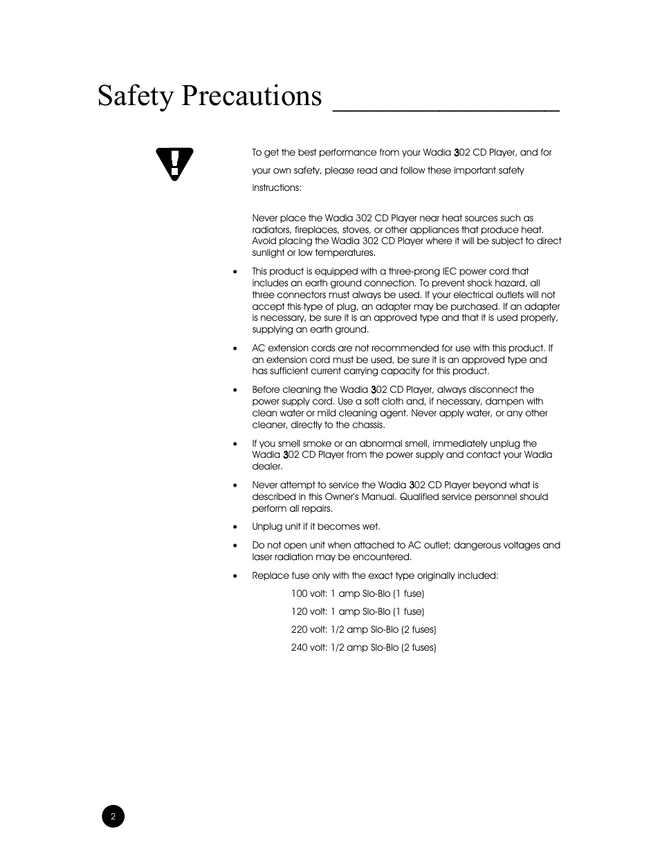 Safety precautions | Wadia Digital 302 User Manual | Page 2 / 24