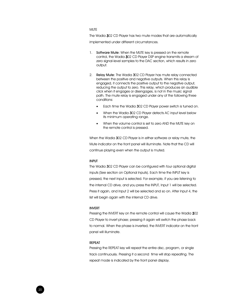 Wadia Digital 302 User Manual | Page 20 / 24