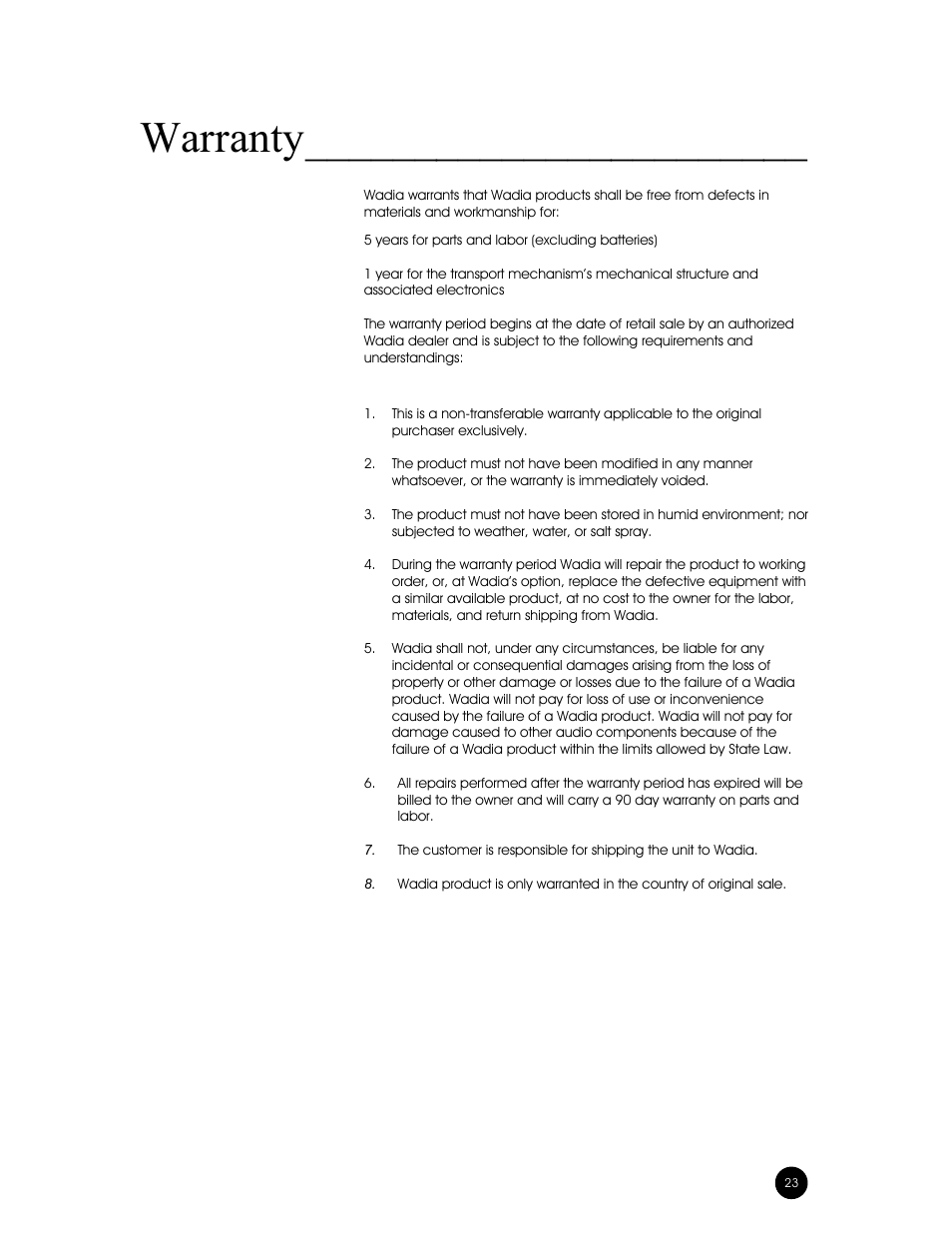 Warranty | Wadia Digital 302 User Manual | Page 23 / 24