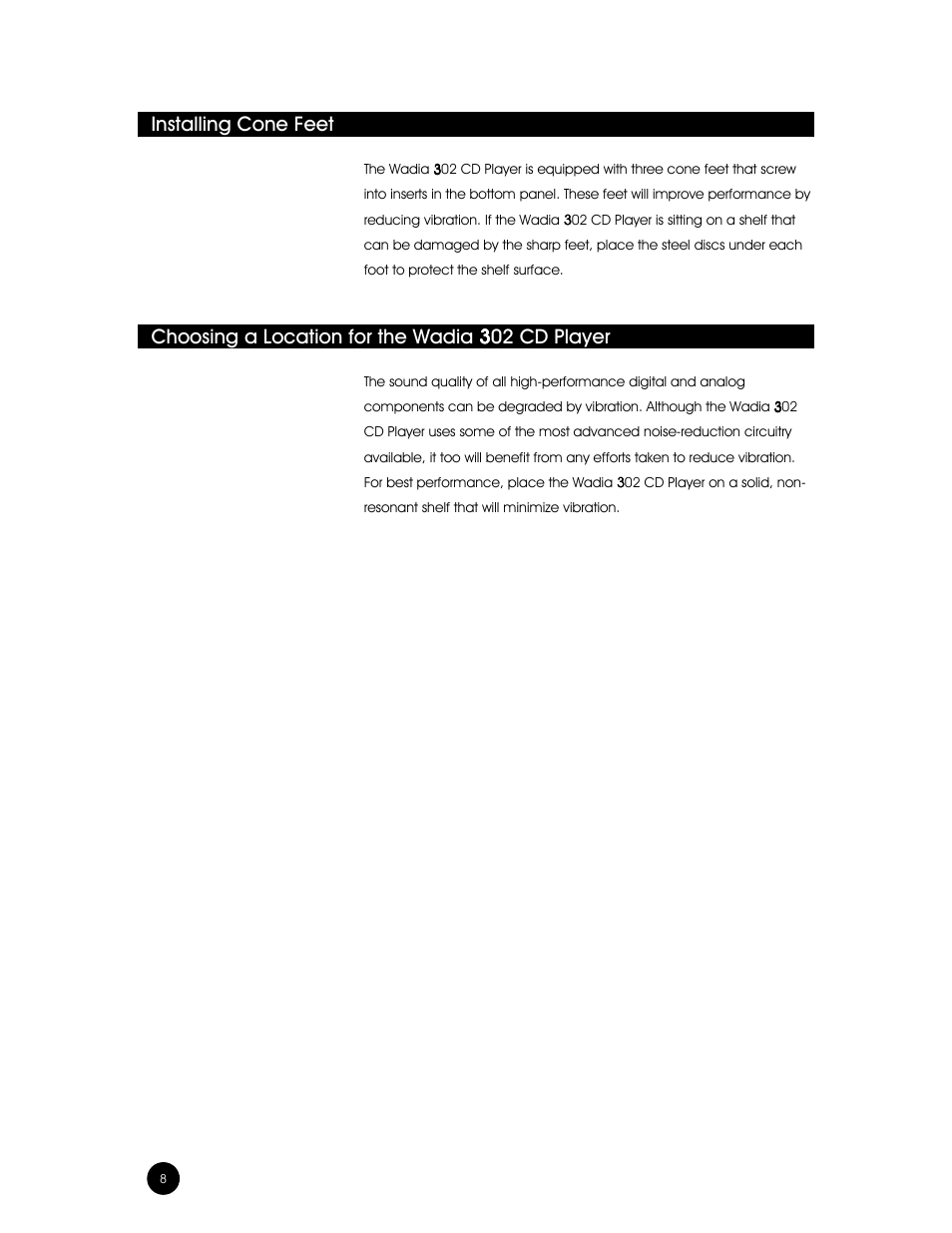 Installing cone feet | Wadia Digital 302 User Manual | Page 8 / 24