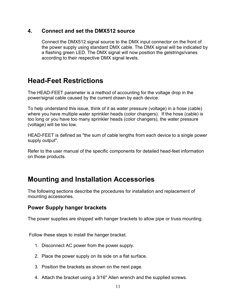 Head-feet restrictions, Mounting and installation accessories | Wybron PS-150 User Manual | Page 11 / 16