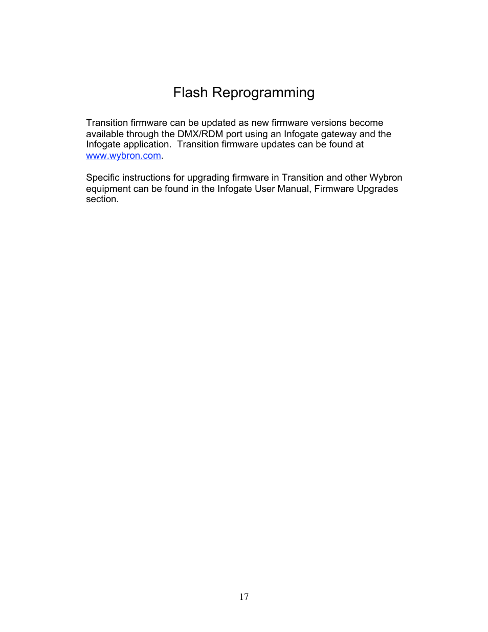 Flash reprogramming | Wybron Transition Optic User Manual | Page 17 / 19