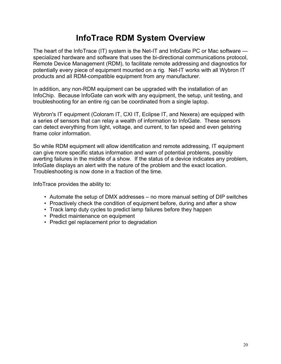 Infotrace rdm system overview | Wybron NET IT PS600 User Manual | Page 20 / 26