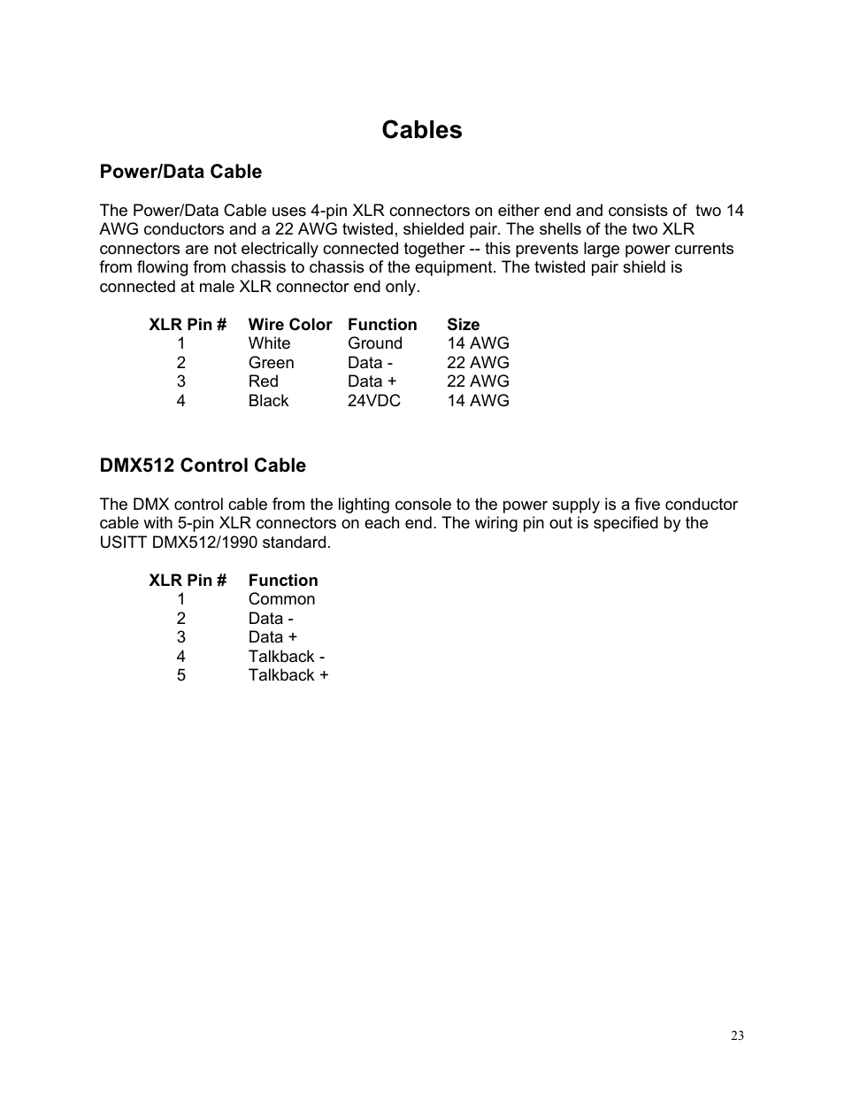 Cables | Wybron NET IT PS600 User Manual | Page 23 / 26