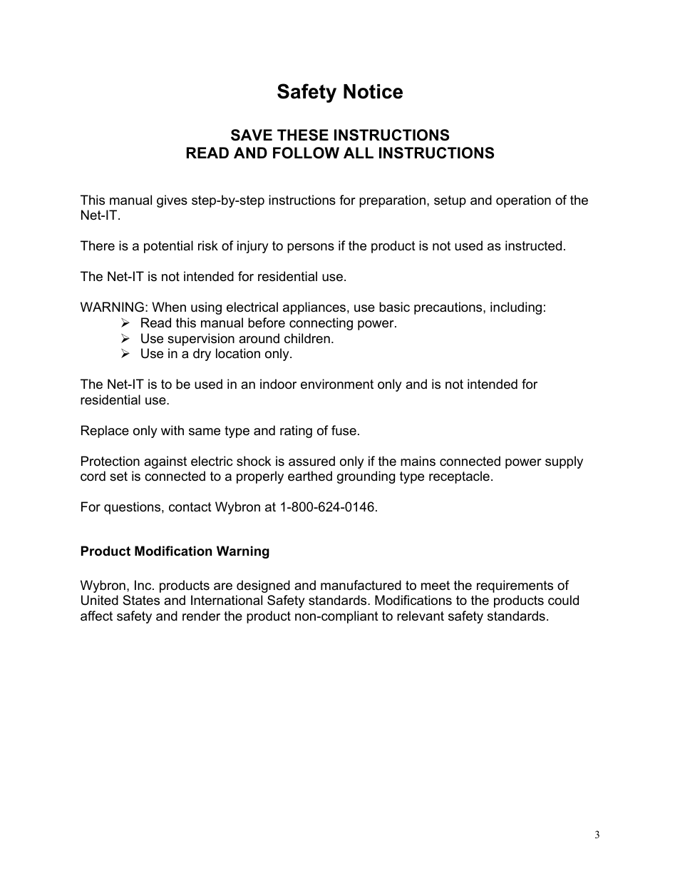 Safety notice | Wybron NET IT PS600 User Manual | Page 3 / 26