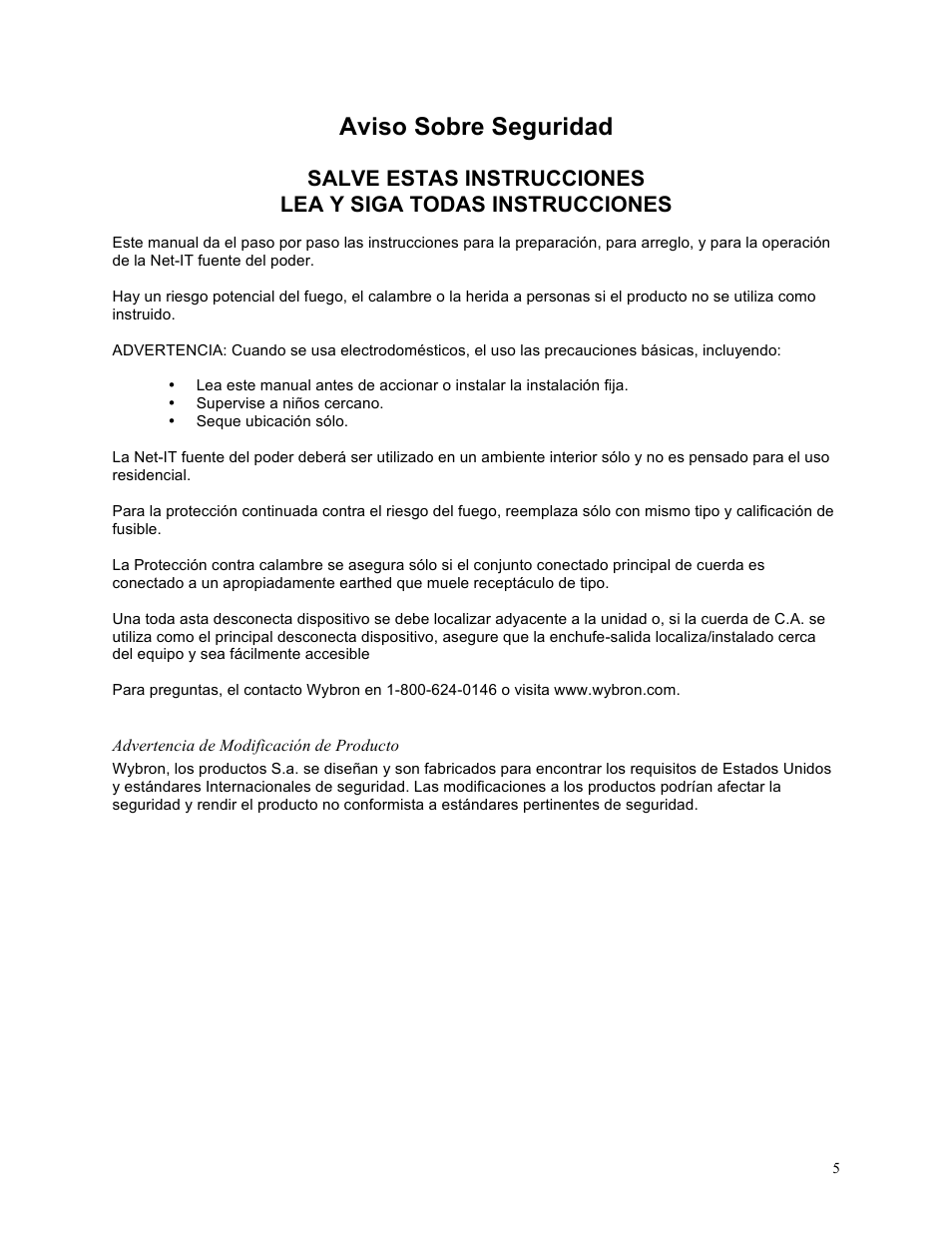 Aviso sobre seguridad | Wybron NET IT PS600 User Manual | Page 5 / 26