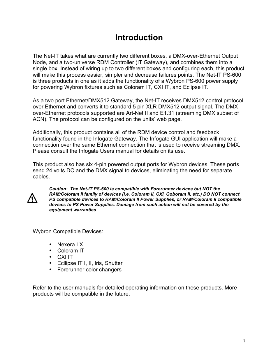 Introduction | Wybron NET IT PS600 User Manual | Page 7 / 26