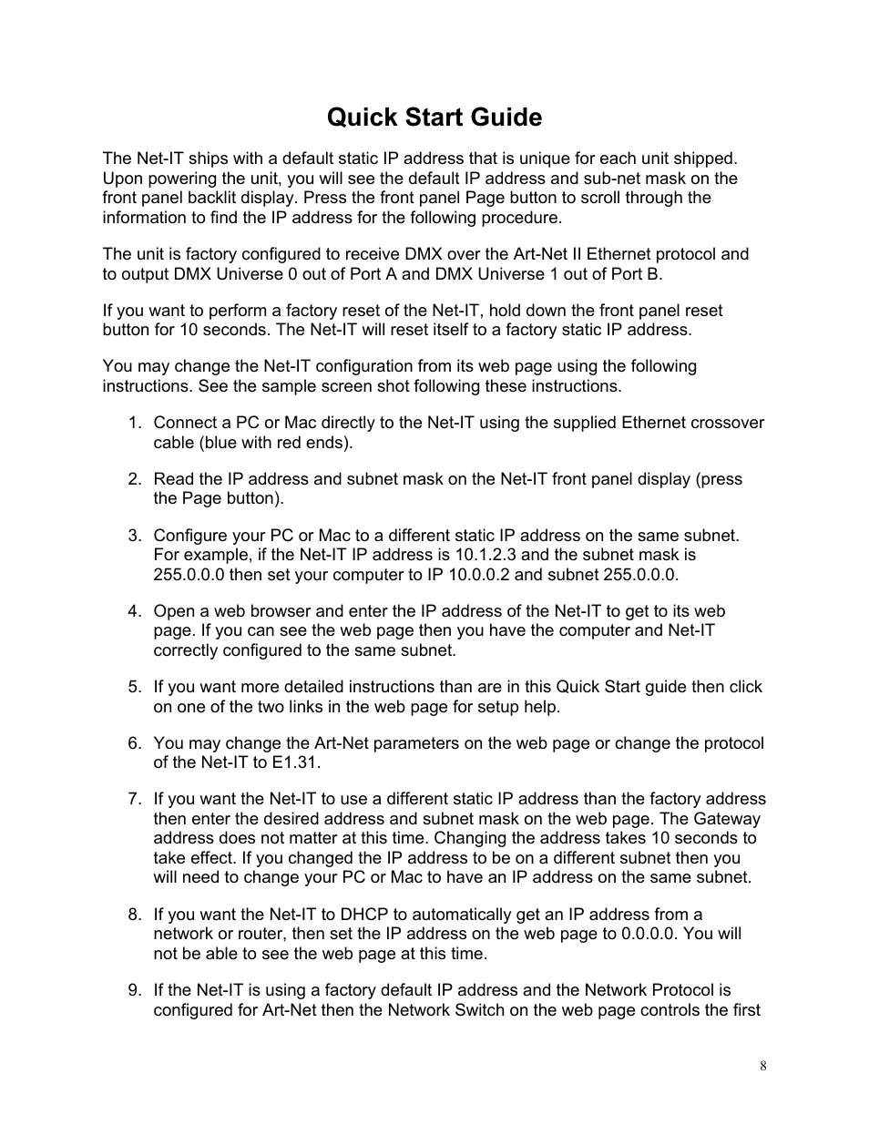 Quick start guide | Wybron NET IT PS600 User Manual | Page 8 / 26