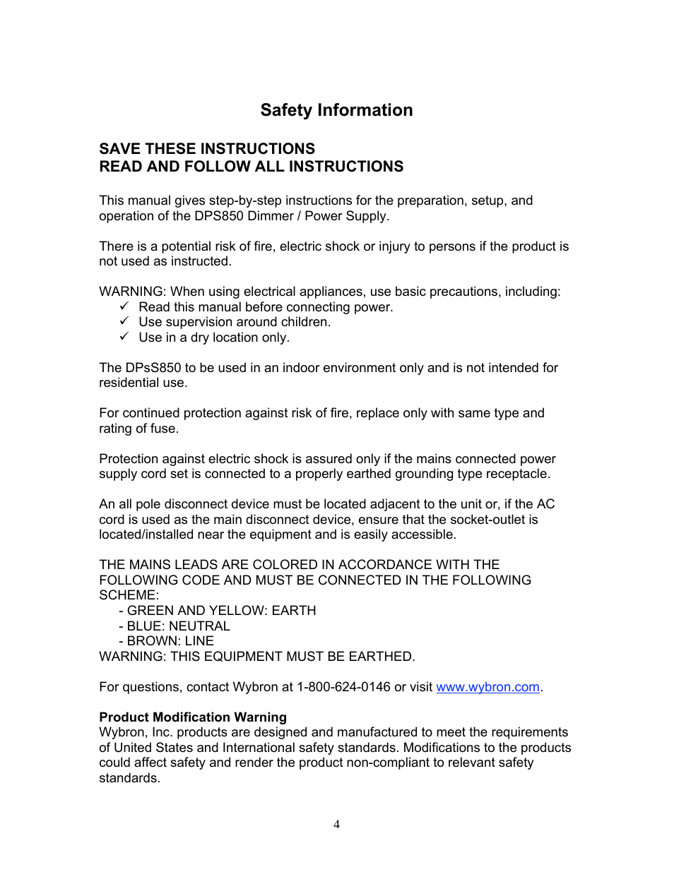 Safety information | Wybron InfoTrace DPS850 User Manual | Page 4 / 15