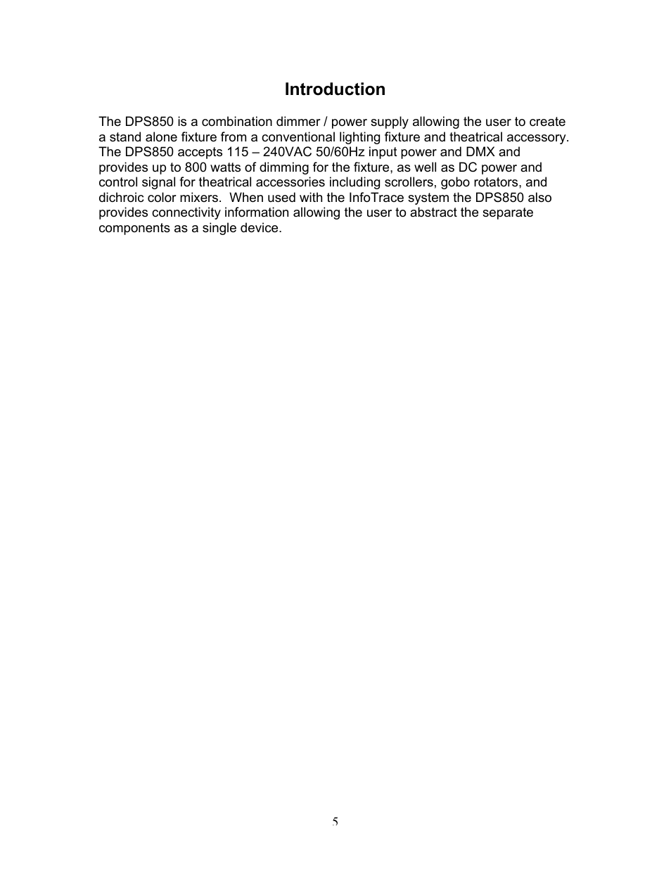 Introduction | Wybron InfoTrace DPS850 User Manual | Page 5 / 15