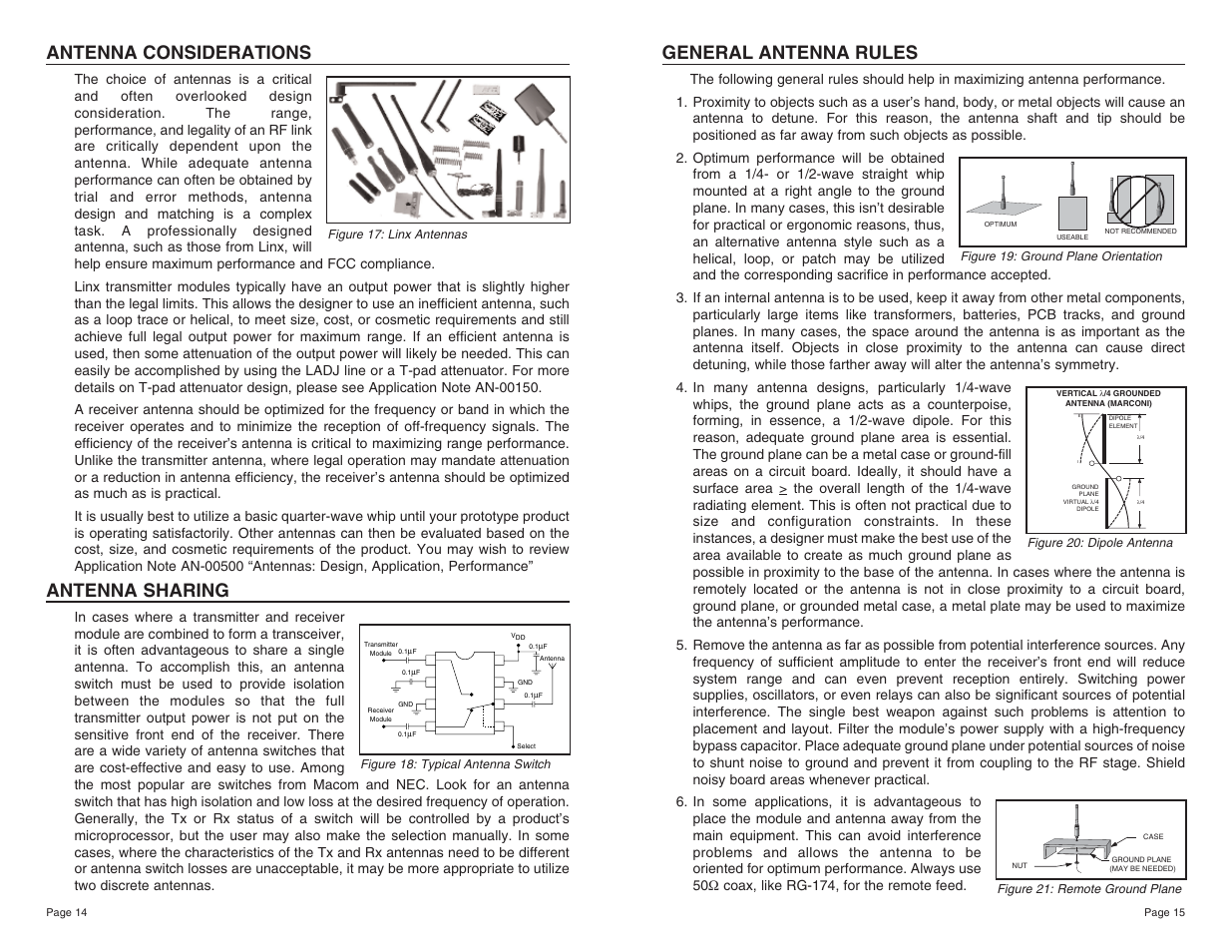 Antenna considerations, Antenna sharing, General antenna rules | W-Linx Technology TXE-418-KH User Manual | Page 8 / 11