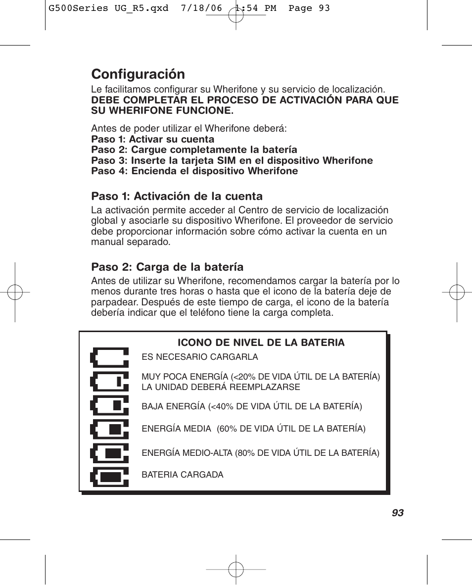 Configuración | Wherify Wireless Wherifone G500 Series User Manual | Page 111 / 148