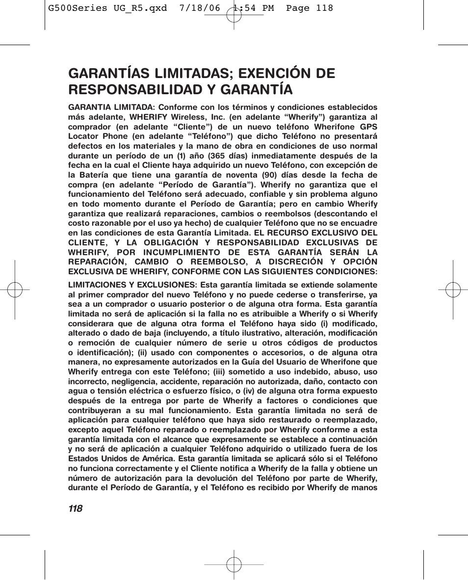 Wherify Wireless Wherifone G500 Series User Manual | Page 136 / 148