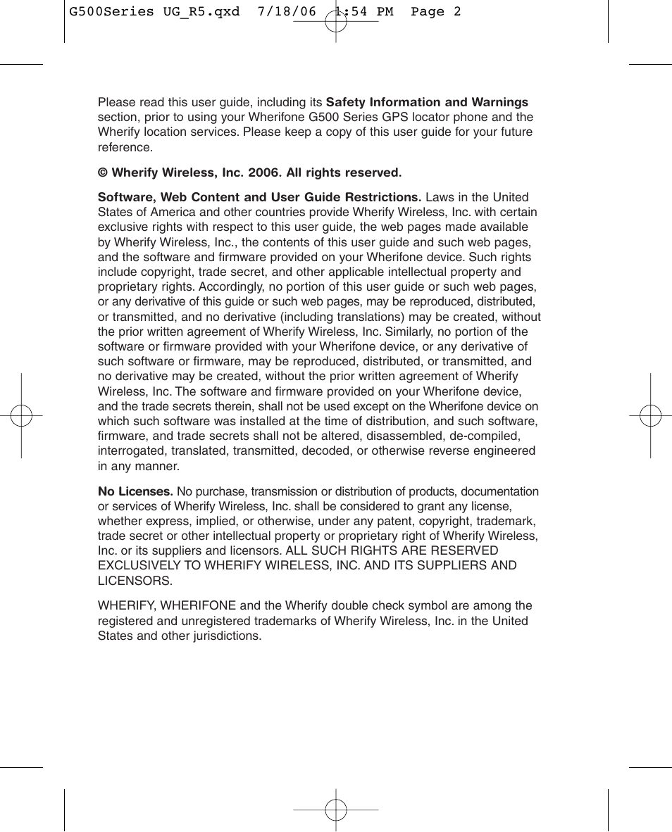 Wherify Wireless Wherifone G500 Series User Manual | Page 2 / 148