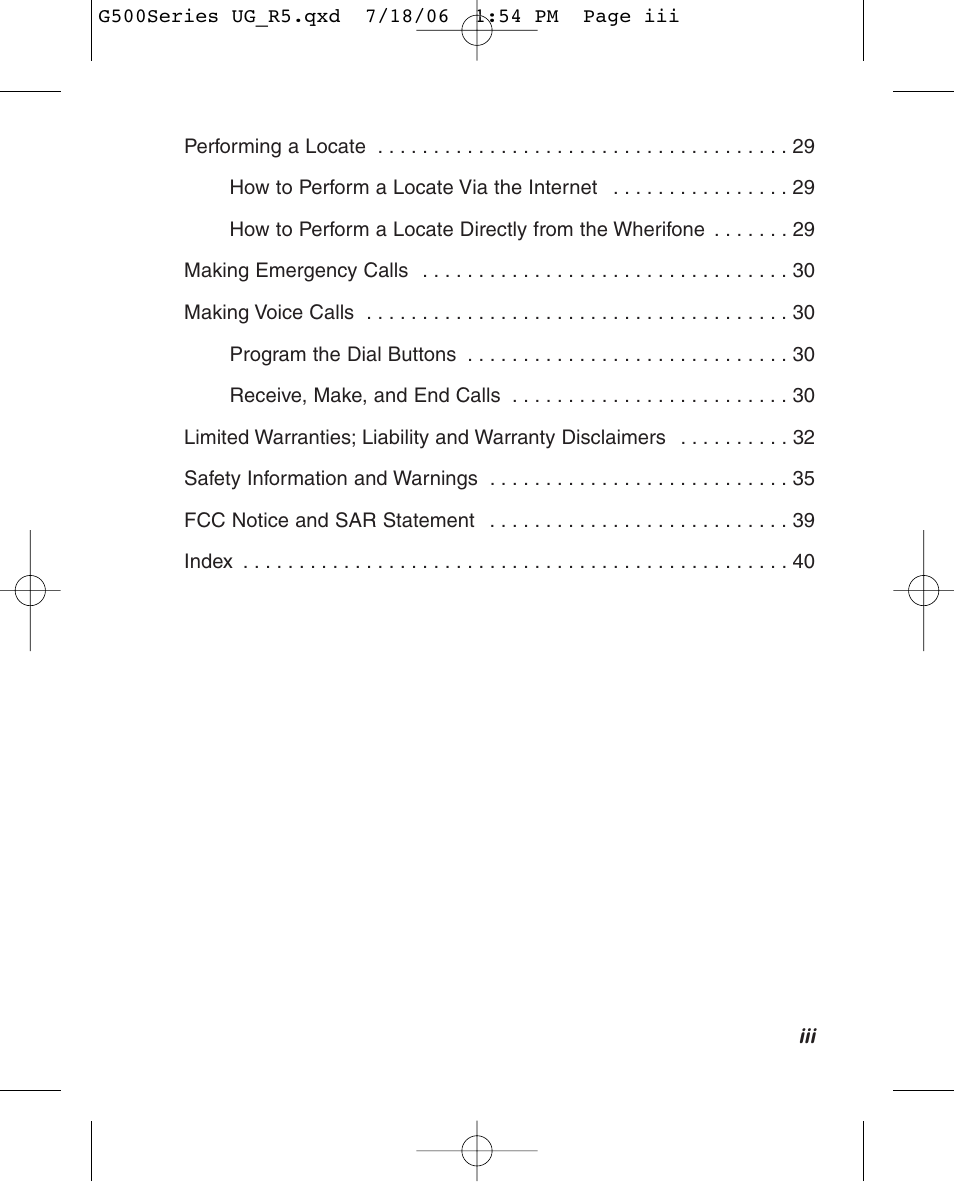 Wherify Wireless Wherifone G500 Series User Manual | Page 5 / 148