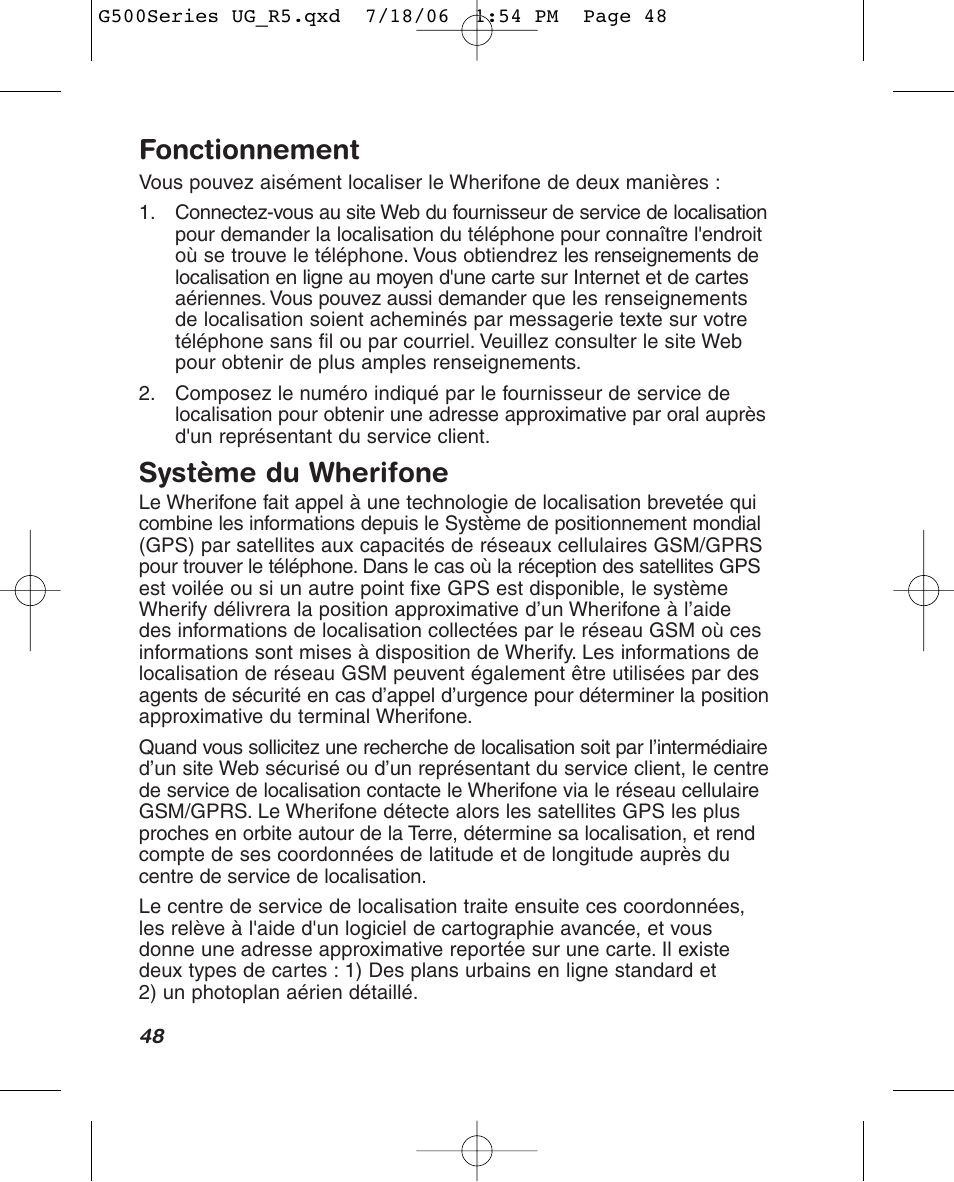 Fonctionnement, Système du wherifone | Wherify Wireless Wherifone G500 Series User Manual | Page 60 / 148