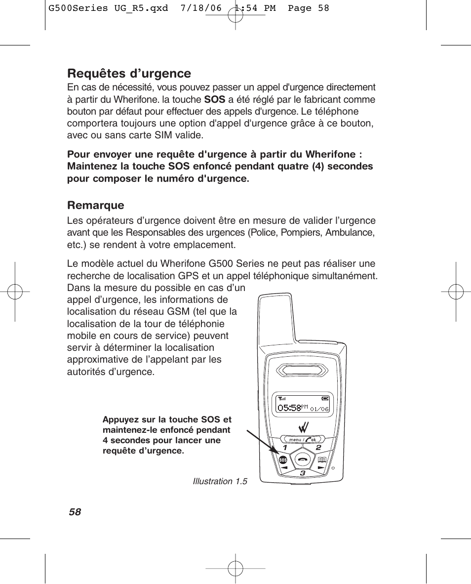Requêtes d’urgence | Wherify Wireless Wherifone G500 Series User Manual | Page 70 / 148