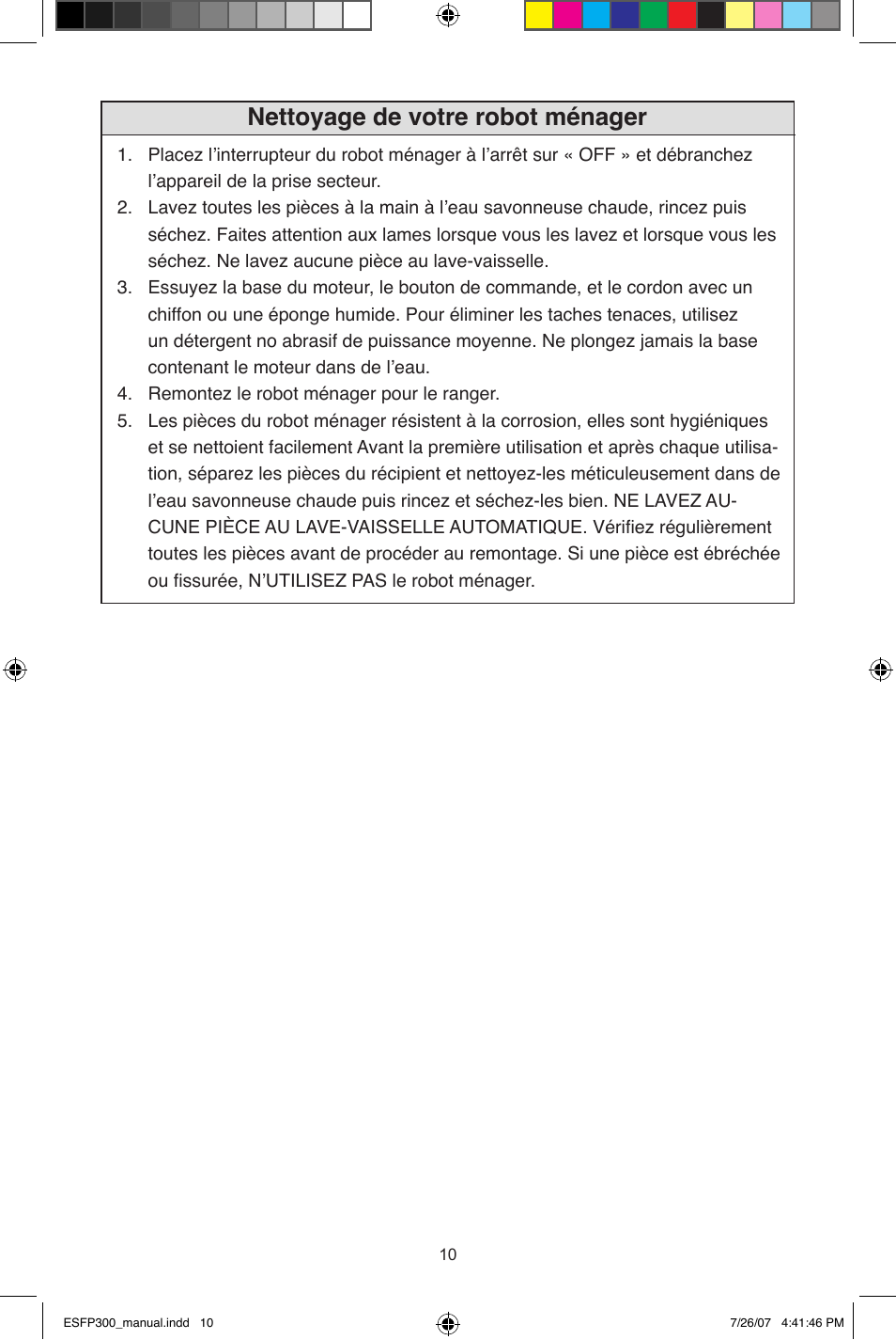 Nettoyage de votre robot ménager | West Bend ESFP300 User Manual | Page 20 / 31