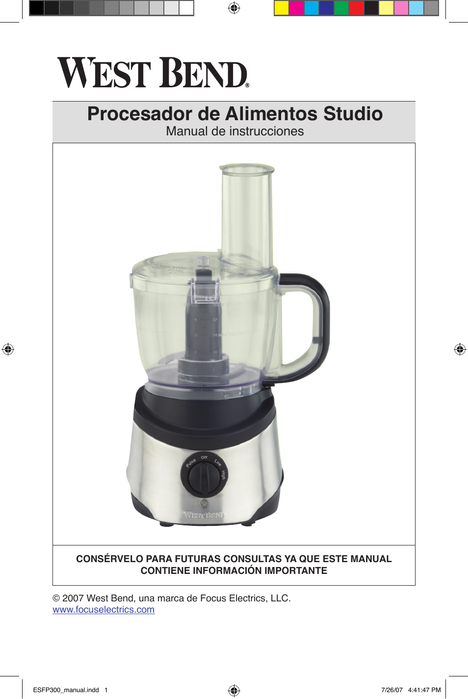 Procesador de alimentos studio, Manual de instrucciones | West Bend ESFP300 User Manual | Page 22 / 31