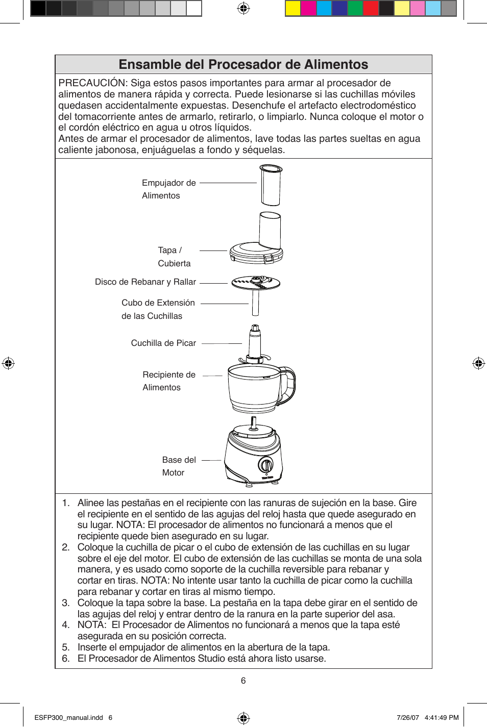 Ensamble del procesador de alimentos | West Bend ESFP300 User Manual | Page 27 / 31