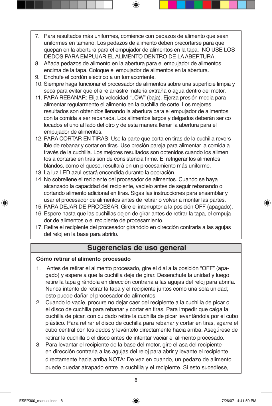 Sugerencias de uso general | West Bend ESFP300 User Manual | Page 29 / 31