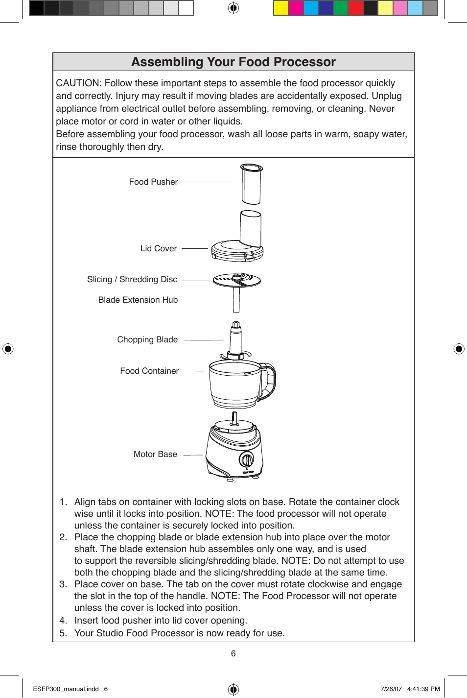 Assembling your food processor | West Bend ESFP300 User Manual | Page 6 / 31