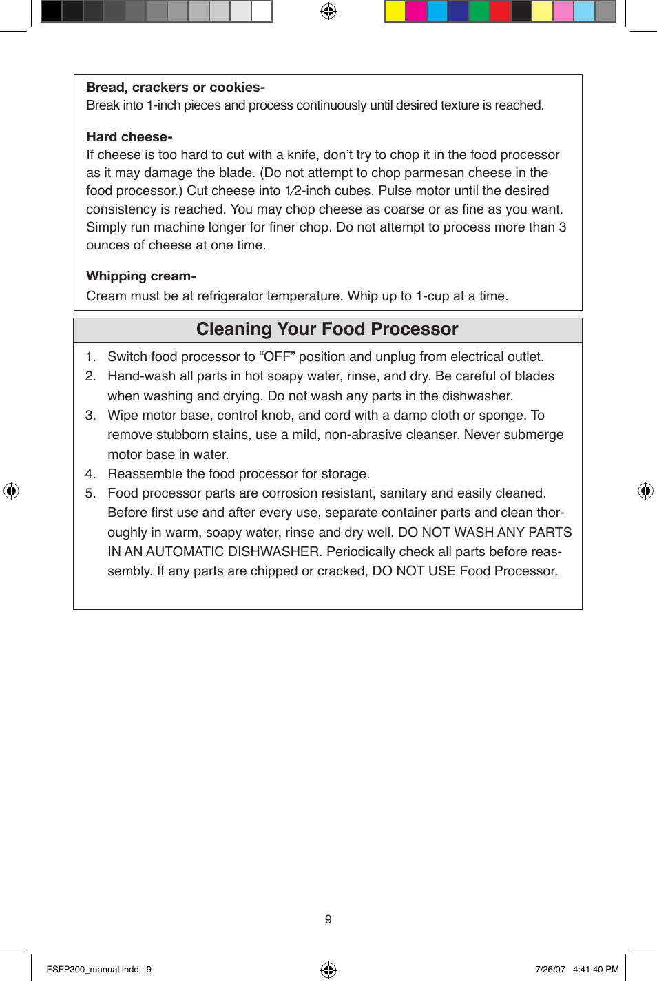 Cleaning your food processor | West Bend ESFP300 User Manual | Page 9 / 31