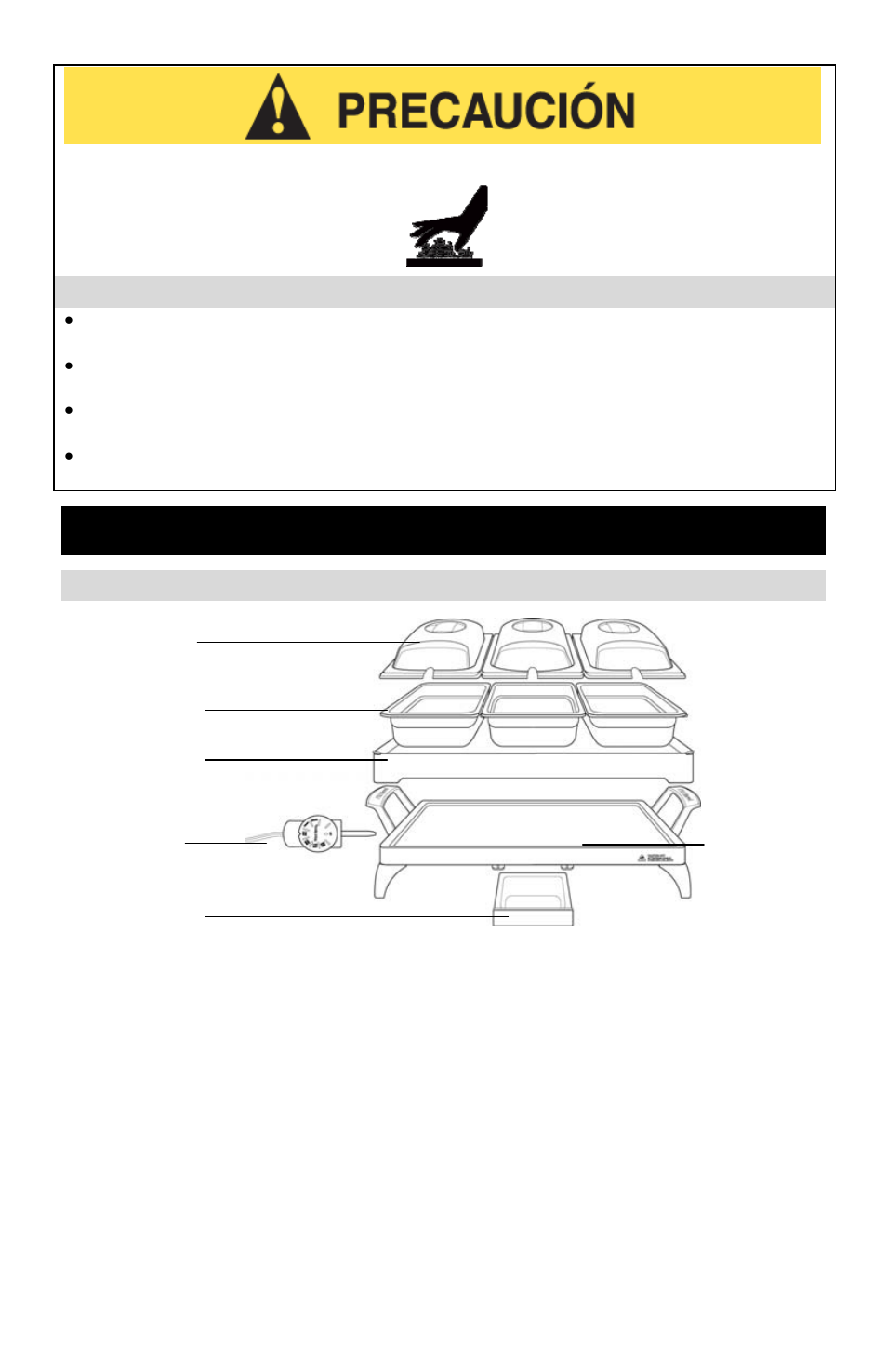 Precauciones relativas al calor, Tapa transparente, Plancha de cocción | Conserve estas instrucciones | West Bend PROferred L5673 User Manual | Page 22 / 28