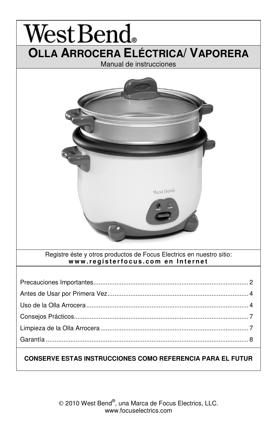 Rrocera, Léctrica, Aporera | West Bend L5808 User Manual | Page 16 / 24