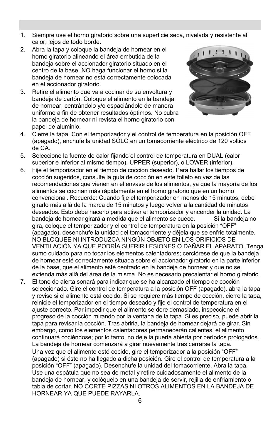 Uso del horno giratorio | West Bend Rotisserie Oven User Manual | Page 26 / 32