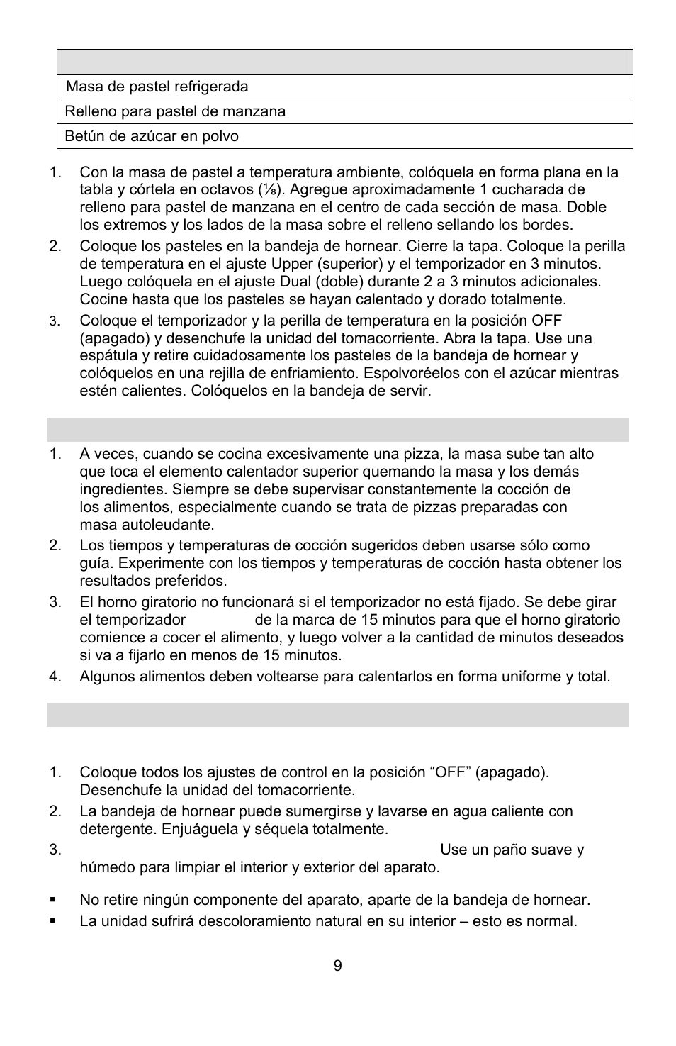 Consejos de cocción, Limpieza del horno giratorio | West Bend Rotisserie Oven User Manual | Page 29 / 32