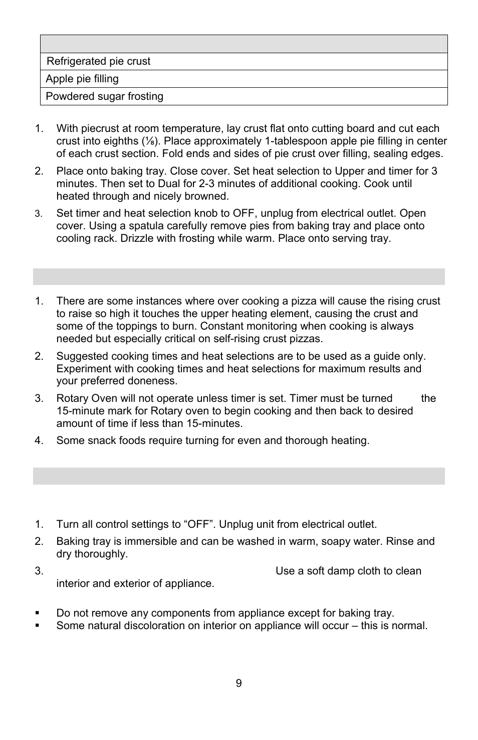 Cooking tips, Cleaning your rotary oven | West Bend Rotisserie Oven User Manual | Page 9 / 32