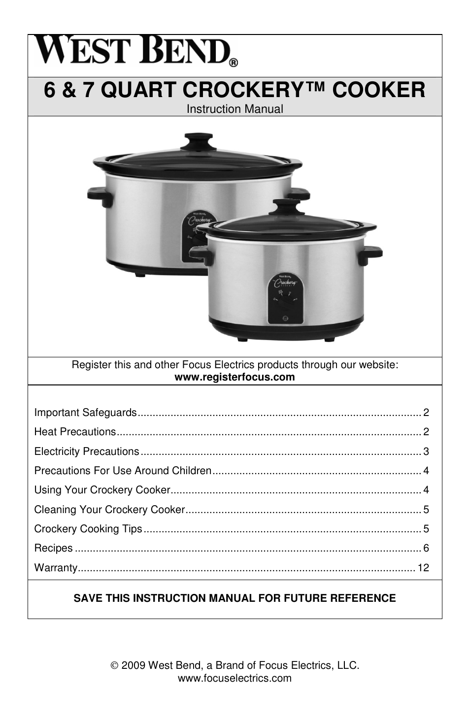 West Bend QUART CROCKERY 7 User Manual | 36 pages