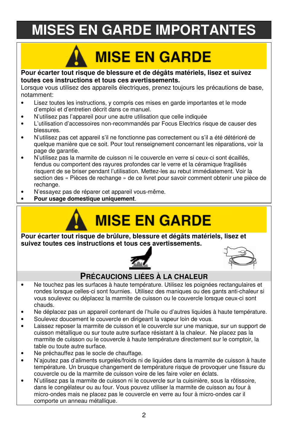 Mises en garde importantes | West Bend QUART CROCKERY 7 User Manual | Page 14 / 36