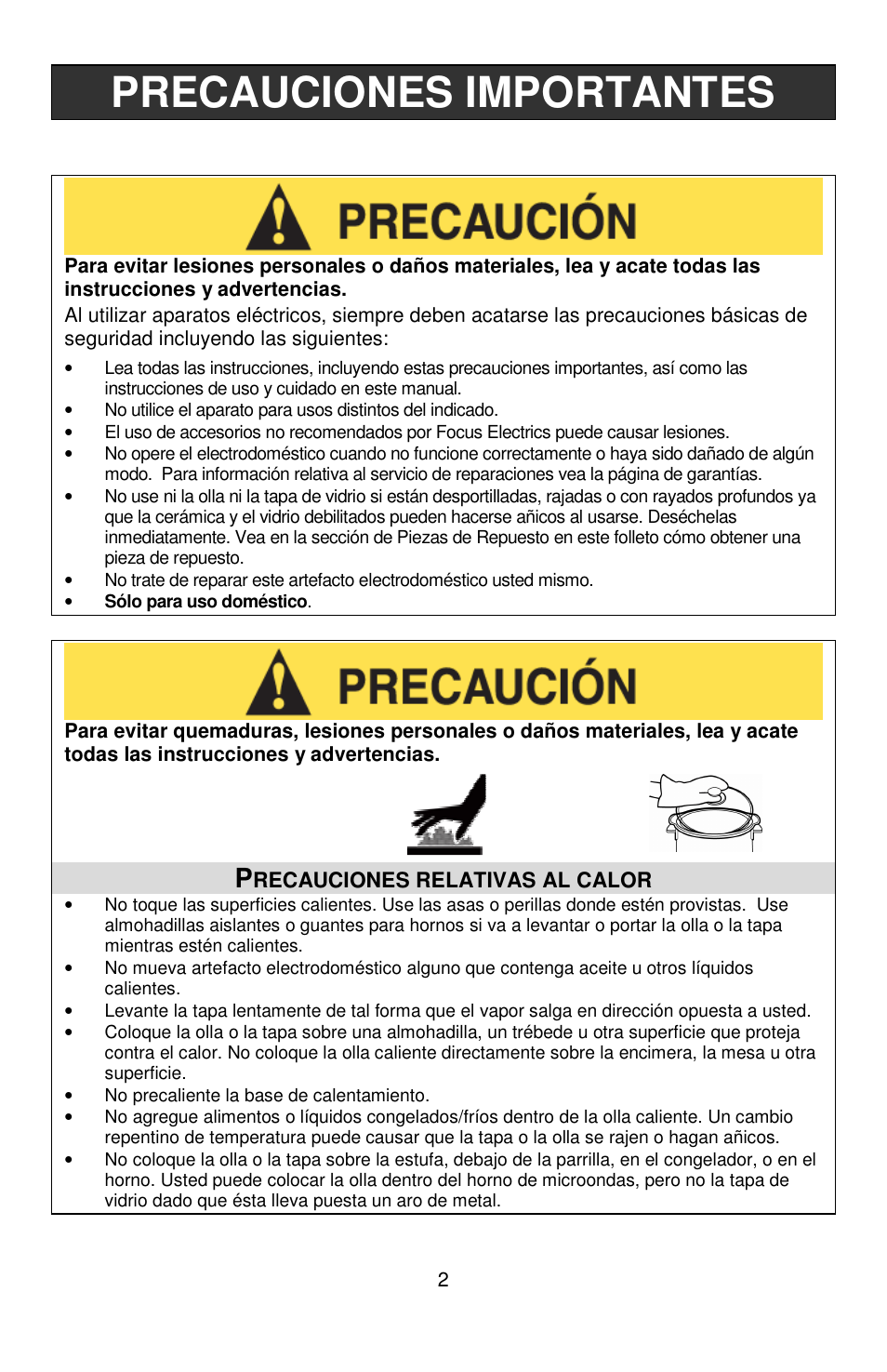 Precauciones importantes | West Bend QUART CROCKERY 7 User Manual | Page 26 / 36