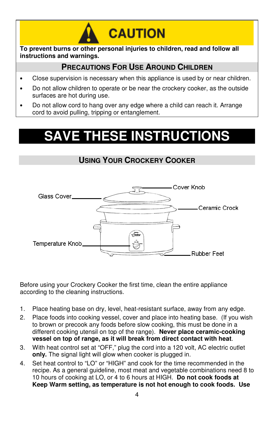 Save these instructions | West Bend QUART CROCKERY 7 User Manual | Page 4 / 36