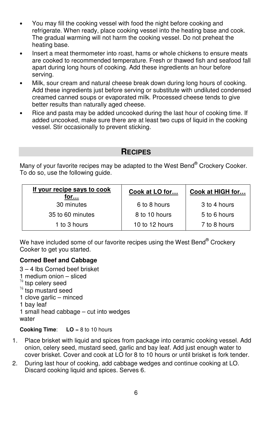 West Bend QUART CROCKERY 7 User Manual | Page 6 / 36